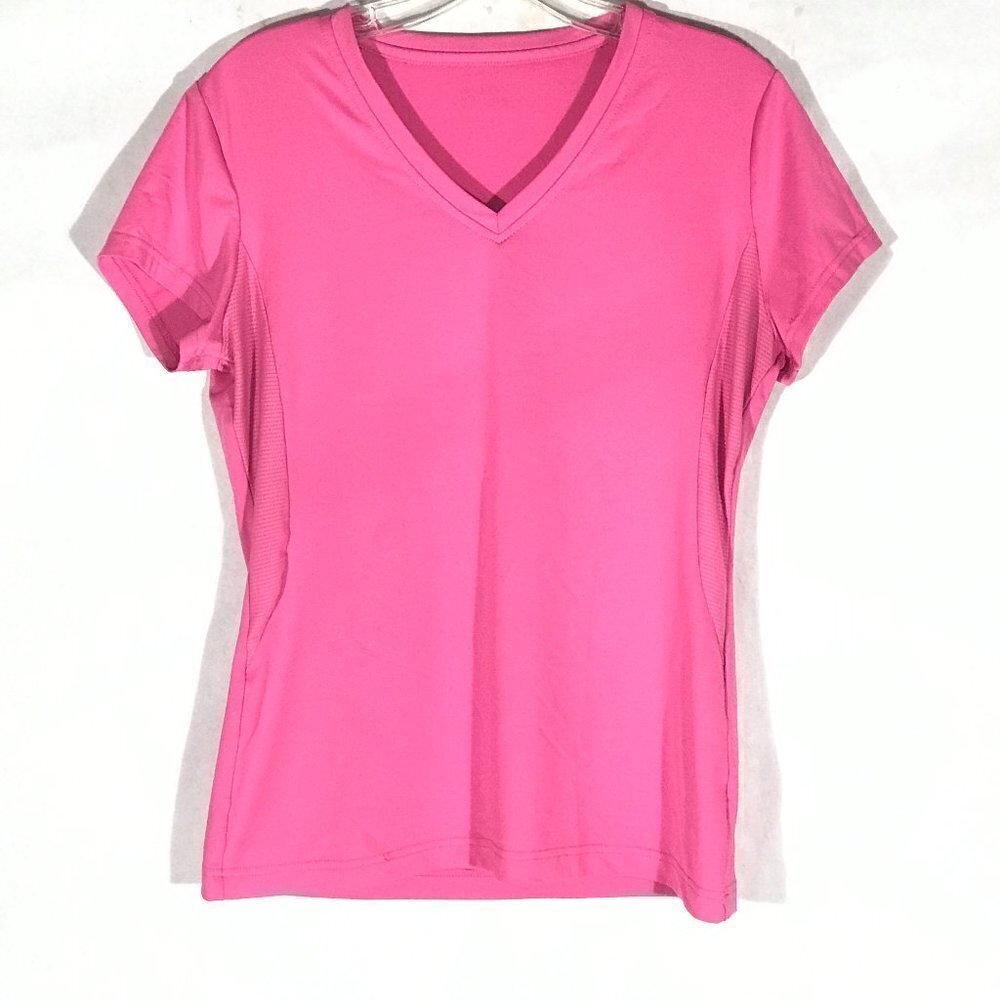FILA Womens Pink Athletic V Neck Yoga Workout Training Top - Picture 3 of 7